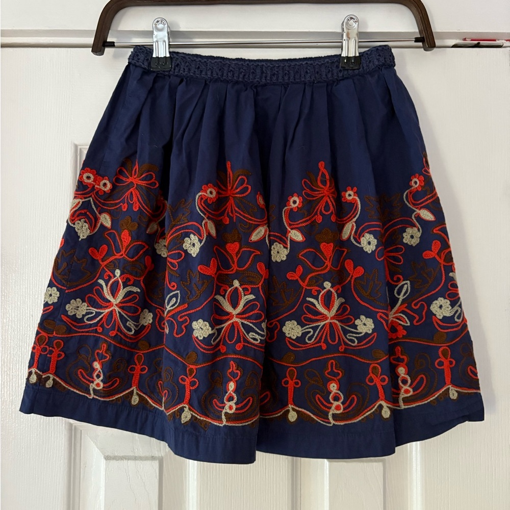 SGT. Fletcher Cotton Navy Blue Embroidered Skirt Size Large EUC